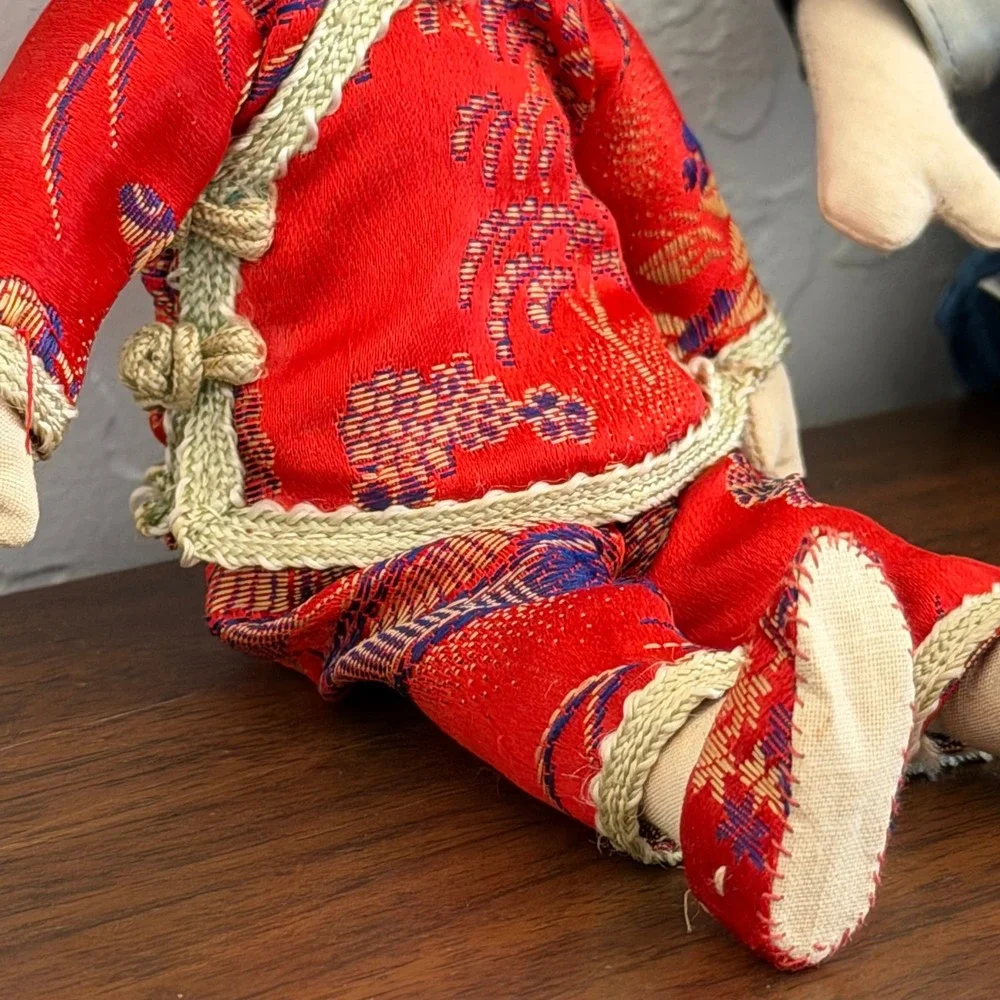 Pair Of Vintage Asian Dolls Primitive Blue Red‎ Boy and Girl Unique
